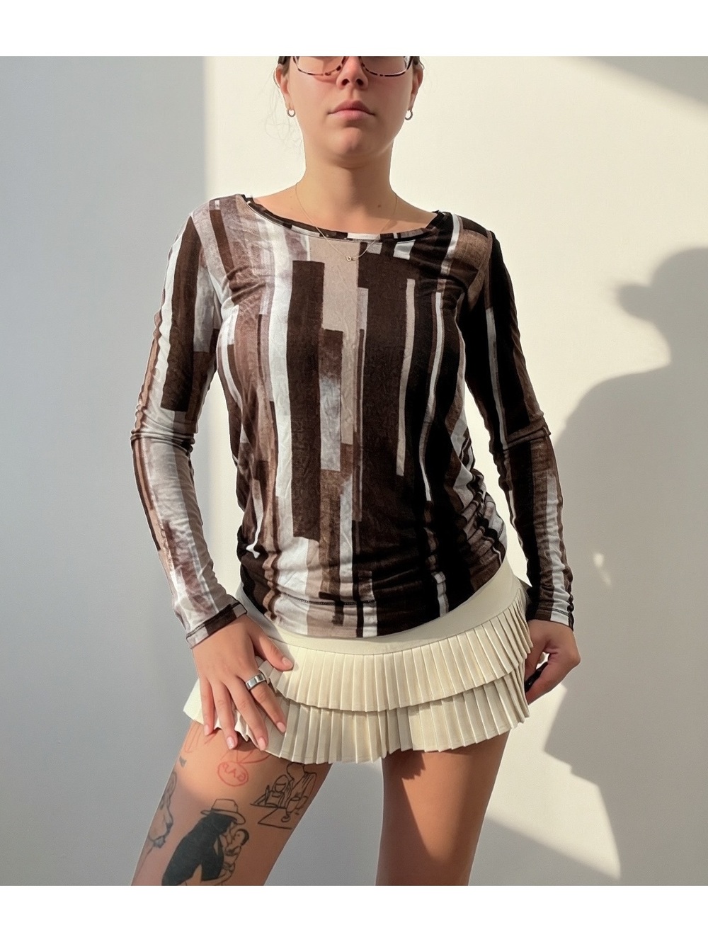 Vera wang abstract brown long sleeve